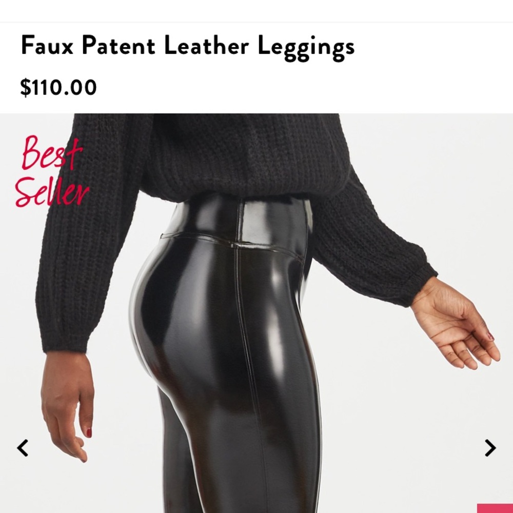 Spanx Black Faux Patent Leather Leggings - Size Medium Petite